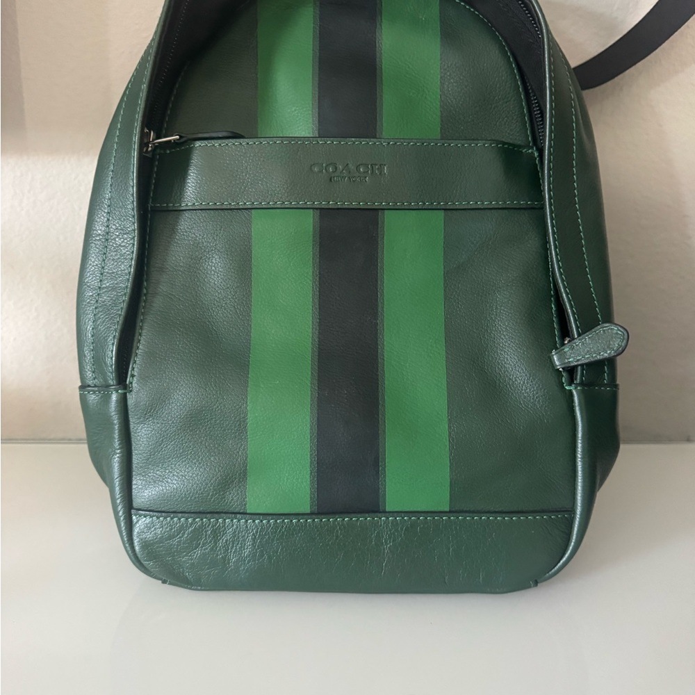 Coach Green leather and Mesh sling bag with Dual Center Stripes